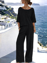 Load image into Gallery viewer, Women's Resort Set – Short Sleeve Top & Wide-Leg Pants