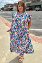 Load image into Gallery viewer, Blue Abstract Print Ruffle Sleeve Plus Size Tiered Maxi Dress