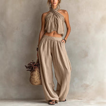 Load image into Gallery viewer, Women's Loose Sleeveless Top & Wide-Leg Pants Set – Linen Blend