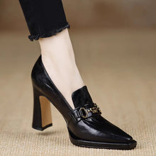 Load image into Gallery viewer, Women's Retro Chunky Heel Pointed Toe Pumps – Slip-On Office Heels