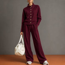 Load image into Gallery viewer, Women's Stand-Collar Button Cardigan & Wide-Leg Pants Set