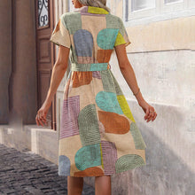Load image into Gallery viewer, Boho Floral Midi Dress for Women – V-Neck Short Sleeve Summer Casual Dress