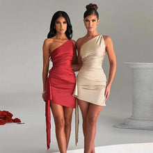 Load image into Gallery viewer, One-shoulder Sleeveless Mini Dress Sexy Slim Backless Skirt Party Wedding Dresses Womens Clothing
