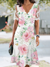 Load image into Gallery viewer, Women's Floral Lace Flounce Neckline High-Waist A-Line Midi Dress