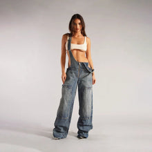 Load image into Gallery viewer, Y2K Denim Overalls - Zipper Suspender Jumpsuit Streetwear