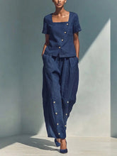 Load image into Gallery viewer, Women's Loose Short-Sleeve Top & High-Waist Pants Set – Plus Size Friendly