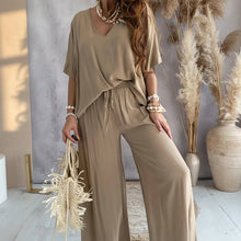 Load image into Gallery viewer, Women's V-Neck Batwing Top & Drawstring Wide-Leg Pants Two-Piece Set