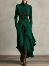 Load image into Gallery viewer, Women's Cross-Wrap High-Neck Long-Sleeve Maxi Dress