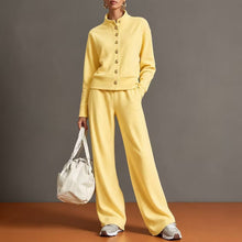 Load image into Gallery viewer, Women's Stand-Collar Button Cardigan & Wide-Leg Pants Set