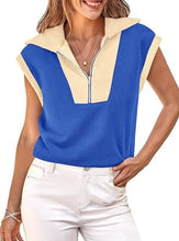 Load image into Gallery viewer, Fisoew Color‑Block Half‑Zip Polo Sweatshirt