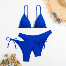 Load image into Gallery viewer, Essential Edge 3-Piece Bikini Set for Women – Solid Color High-Cut Triangle Top Two-Style Bottoms with Side Lace-Up Design & Quick-Drying Comfort – Versatile Women's Swimwear for Summer Pool Beach & Travel
