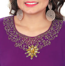 Load image into Gallery viewer, Hand-Embroidered Rhinestone Kaftan Dress – Georgette Chiffon, One Size Fits All, 58-60” Length