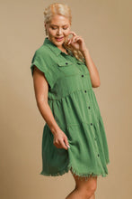 Load image into Gallery viewer, Green Full Size Button-Down Shirt Dress Plus Size Casual & Simple Lightweight Dress