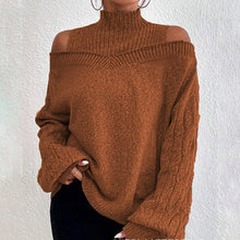 Load image into Gallery viewer, Women's Cold Shoulder Sweater - High Neck Cut Out Pullover Long Sleeve
