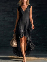 Load image into Gallery viewer, Sleeveless V-Neck Ruffle Hem Maxi Dress – Women's Cotton Linen