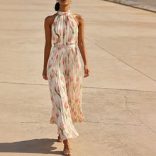 Load image into Gallery viewer, Women's Halterneck High-Waist Swing Dress – Floral & Solid Prints