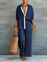 Load image into Gallery viewer, Contrast-Color Long-Sleeve Shirt & Pants Set – Two-Piece