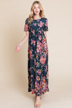 Load image into Gallery viewer, Floral Short Sleeve Maxi Dress – Elegant Maxi Dress, Floral Short Sleeve Dress, Shirred Maxi Dress, Flowing Silhouette Dress, Comfortable Summer Dress, Flattering Dress for Various Occasions, Versatile Maxi Dress