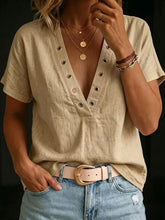 Load image into Gallery viewer, Women's V-Neck Short-Sleeve Loose-Fit Linen Shirt