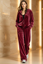 Load image into Gallery viewer, Women's Velvet Zip-Up Hoodie & Wide-Leg Pants Set