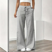 Load image into Gallery viewer, Women's Striped Print Straight Wide Leg Pockets Pants Casual Long Pants