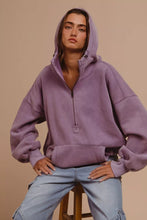 Load image into Gallery viewer, BiBi Stitch Detailed Elastic Hem Half Zip Fleece Hoodie