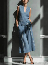 Load image into Gallery viewer, Women's Sleeveless Linen Shirt & Cropped Pants Set – Casual 2-Piece Outfit