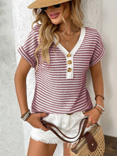 Load image into Gallery viewer, 🌸 Women's Summer V-Neck Short Sleeve Knitted Patchwork Button Pullover Top