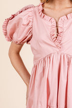 Load image into Gallery viewer, Ruffle Trim Puff Sleeve Tiered Babydoll Midi Dress – Fluttering, Sweet, Elegant, Feminine, and Trendy Babydoll Midi Dress with Ruffle Trim and Puff Sleeves