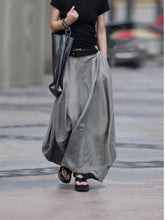Load image into Gallery viewer, Women's High-Waist Flared Maxi Skirt – Solid Color Cotton Linen with Pockets