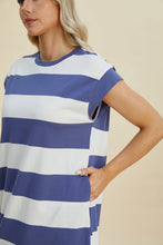 Load image into Gallery viewer, Full Size Striped Round Neck Cap Sleeve Mini Dress For Women – Striped Mini Dress, Full-Size Round Neck Dress, Comfortable Cap Sleeve Dress, Chic Striped Dress, Flattering Mini Dress, Casual Everyday Dress, Versatile Striped Dress