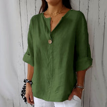 Load image into Gallery viewer, Women's V-Neck Long-Sleeve Button Top – Loose Fit Casual Blouse