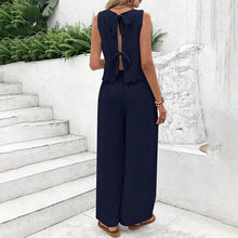 Load image into Gallery viewer, Elegant 2-Piece Matching Set, Sleeveless Crop Top And Wide Leg Pants Outfits