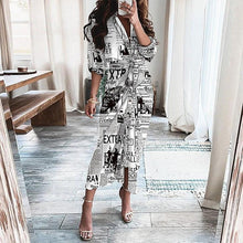 Load image into Gallery viewer, Mandotos European And American Print Long Sleeve Laceup Button Front Shirt Dress