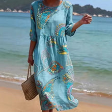 Load image into Gallery viewer, Women's 3D Floral Print Long-Sleeve A-Line Dress – Crew Neck Loose Fit