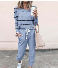 Load image into Gallery viewer, Women's Long Sleeve T-Shirt & Pencil Pants Set – Loose Fit, Striped & Solid