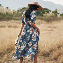 Load image into Gallery viewer, Floral Summer Beach Dress With V Neck Elastic Waist Dresses For Women