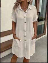 Load image into Gallery viewer, Women's Casual Loose Short-Sleeve Midi Shirt Dress – Button-Down