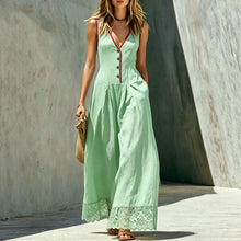 Load image into Gallery viewer, Women's Lace-Spliced Jumpsuit with Pockets – Sleeveless, High Waist, Straight Leg