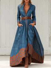 Load image into Gallery viewer, Color-Blocked Floral Patterned Stand Collar Long Dress