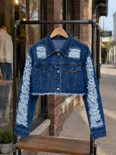 Load image into Gallery viewer, Women's Vintage Distressed Denim Set | Washed Jacket & Slim-Fit Shorts in Black & Blue | S–XXL