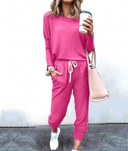 Load image into Gallery viewer, Women's Long Sleeve T-Shirt & Pencil Pants Set – Loose Fit, Striped & Solid