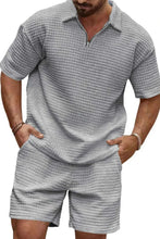 Load image into Gallery viewer, Men's Full Size Zip Collar Short Sleeve Top and Shorts Set Plus Size