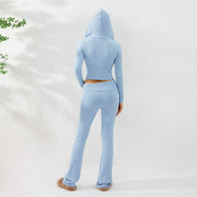 Load image into Gallery viewer, Women’s Knitted Hooded Two-Piece Set – Cardigan & High-Waisted Pants Suit