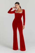 Load image into Gallery viewer, Women’s Diamond-Encrusted Square-Collar Flared Jumpsuit