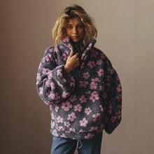 Load image into Gallery viewer, Winter Flowers Lambskin Sweatshirt Women | Cozy Zip-Up Pocket Pullover