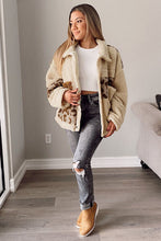 Load image into Gallery viewer, Comfortable Leopard Print Sherpa Jacket with Collared Neck And Functional Pockets Soft Women Jacket
