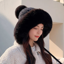 Load image into Gallery viewer, Houndstooth Pom-Pom Knit Beanie with Ear Straps – Warm Plush Winter Hat