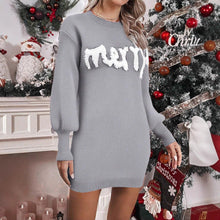 Load image into Gallery viewer, Women’s Knitted Round Neck Lantern-Sleeve Pullover Sheath