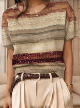 Load image into Gallery viewer, Women's Retro Short-Sleeve Jacquard Knit Top